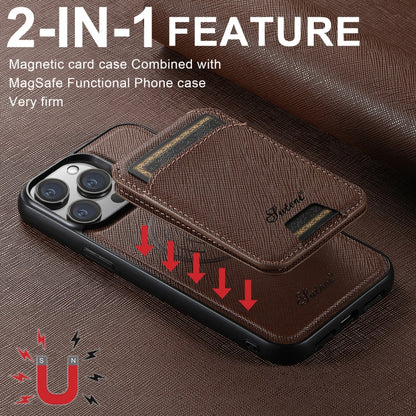 For iPhone 16 Pro Max Suteni H18 Cross Grain MagSafe Wallet Leather Phone Case(Brown) - iPhone 16 Pro Max Cases by Suteni | Online Shopping UK | buy2fix