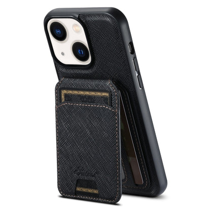 For iPhone 14 Plus Suteni H18 Cross Grain MagSafe Wallet Leather Phone Case(Black) - iPhone 14 Plus Cases by Suteni | Online Shopping UK | buy2fix