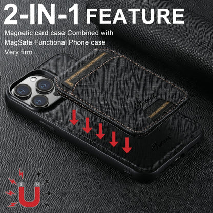 For iPhone 14 Suteni H18 Cross Grain MagSafe Wallet Leather Phone Case(Black) - iPhone 14 Cases by Suteni | Online Shopping UK | buy2fix