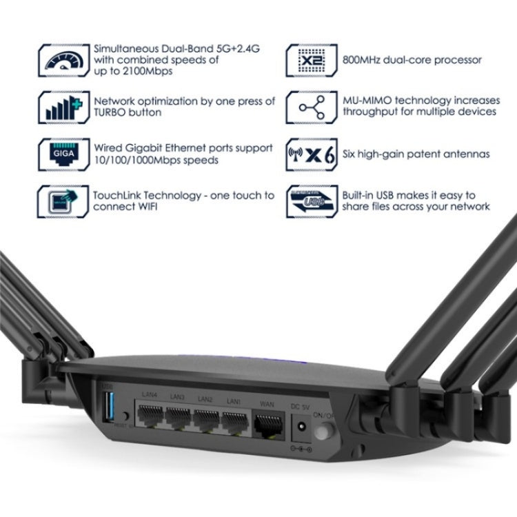 WAVLINK WN531A6 Dual Band Wireless Repeater AC2100 Gigabit Ethernet Port WiFi Router, Plug:AU Plug - Wireless Routers by WAVLINK | Online Shopping UK | buy2fix