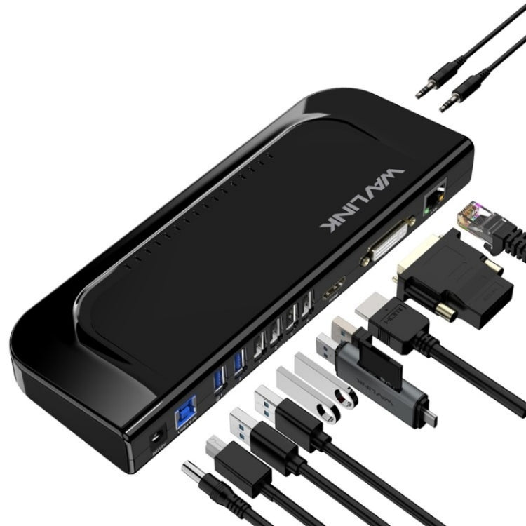 WAVLINK UG49DK4 Universal Laptop Docking Station Dual Monitor Supports DVI / HDMI / VGA(EU Plug) - USB 3.0 HUB by WAVLINK | Online Shopping UK | buy2fix