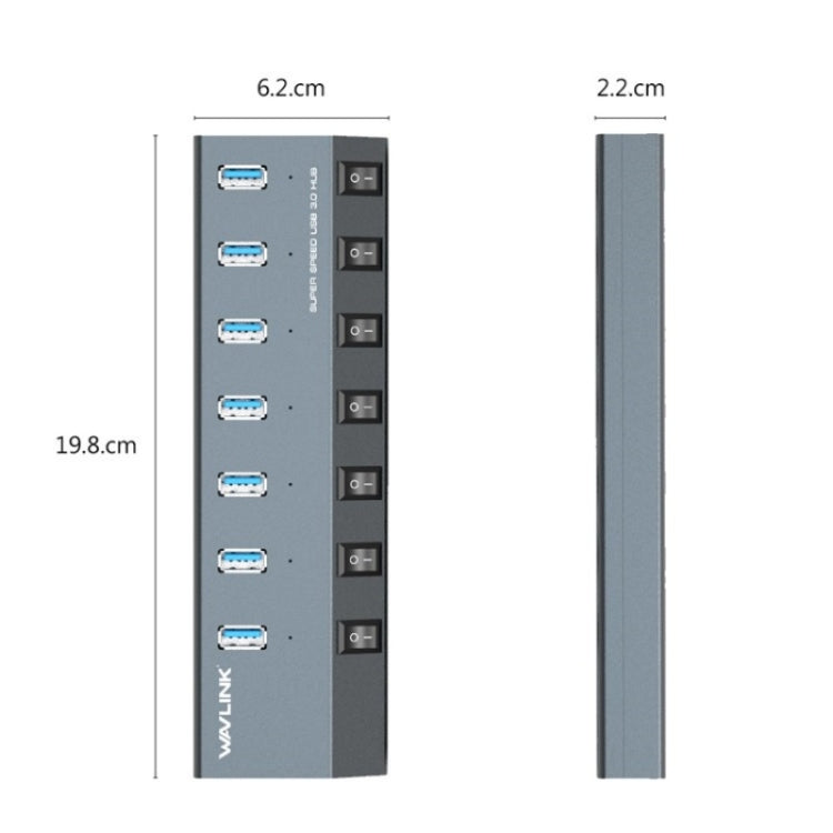 WAVLINK UH3076 5Gbps 7-port USB 3.0 Hub with Independent Switch and LED Indicator(UK Plug) - USB 3.0 HUB by WAVLINK | Online Shopping UK | buy2fix