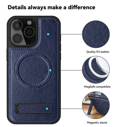 For iPhone 16 Pro Multi-function Holder MagSafe PU Phone Case(Blue) - iPhone 16 Pro Cases by buy2fix | Online Shopping UK | buy2fix