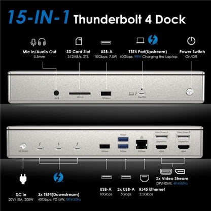 WAVLINK UTD41 PRO RJ45 / Audio / SD Card Reader 15-in-1 Thunderbolt 4 Docking Station, Plug:UK Plug -  by WAVLINK | Online Shopping UK | buy2fix