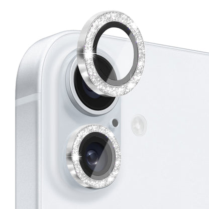 For iPhone 16 / 16 Plus NORTHJO Glitter Camera Lens Protector Tempered Glass Metal Ring Film(Silver) - iPhone 16 Tempered Glass by NORTHJO | Online Shopping UK | buy2fix