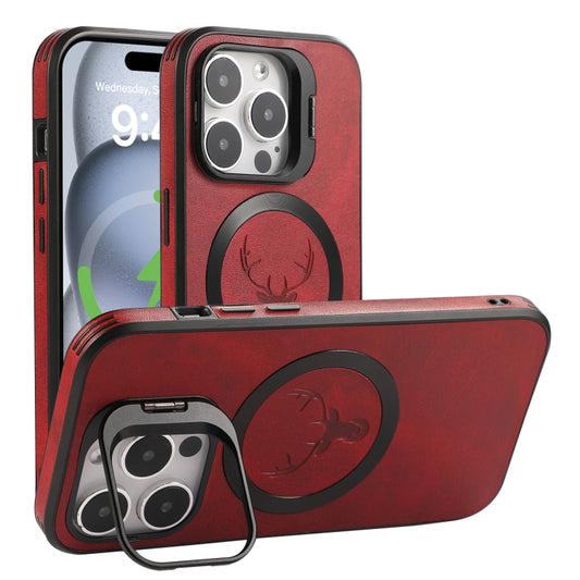 For iPhone 14 Elk Lens Holder Magsafe Shockproof Phone Case(Red) - iPhone 14 Cases by buy2fix | Online Shopping UK | buy2fix