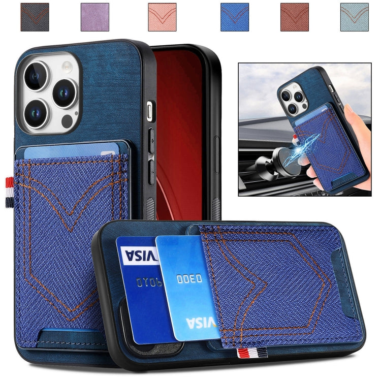 For iPhone 16 Pro Max Denim Texture Leather Skin Phone Case with Card Slot(Blue) - iPhone 16 Pro Max Cases by buy2fix | Online Shopping UK | buy2fix