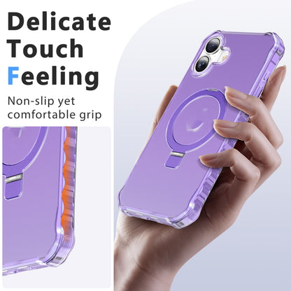 For iPhone 16 Plus Frosted Wave MagSafe Holder Phone Case(Purple) - More iPhone Cases by buy2fix | Online Shopping UK | buy2fix