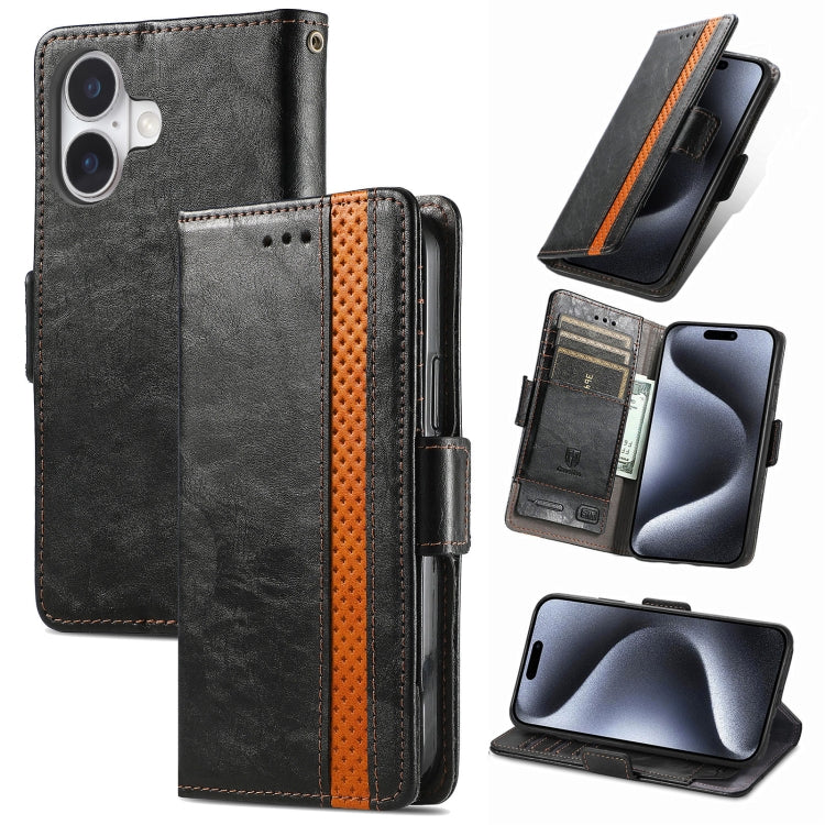 For iPhone 16 Plus CaseNeo Splicing Dual Magnetic Buckle Leather Phone Case(Black) - iPhone 16 Plus Cases by buy2fix | Online Shopping UK | buy2fix