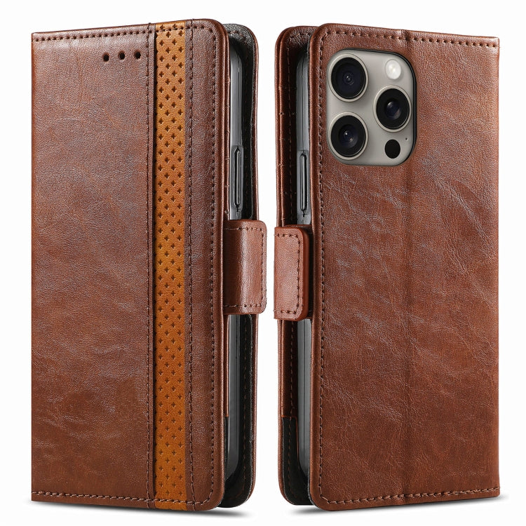 For iPhone 16 Pro CaseNeo Splicing Dual Magnetic Buckle Leather Phone Case(Brown) - iPhone 16 Pro Cases by buy2fix | Online Shopping UK | buy2fix