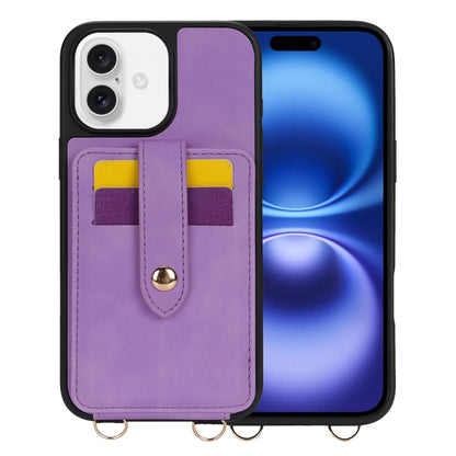 For iPhone 16 Plus Crossbody Skin Card Bag Lanyard Phone Case(Purple) - iPhone 16 Plus Cases by buy2fix | Online Shopping UK | buy2fix