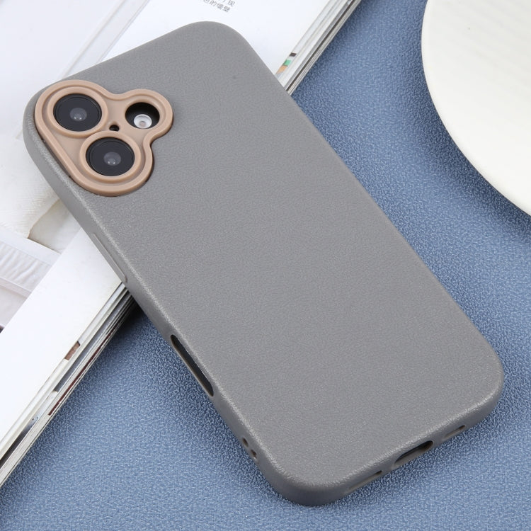 For iPhone 16 Plain Imitation Leather Back Cover Phone Case(Grey) - iPhone 16 Cases by buy2fix | Online Shopping UK | buy2fix