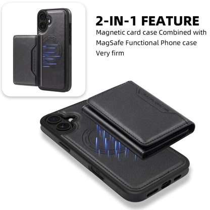 For iPhone 16 Shield Multi-functional MagSafe Card Bag Phone Case(Black) - iPhone 16 Cases by buy2fix | Online Shopping UK | buy2fix