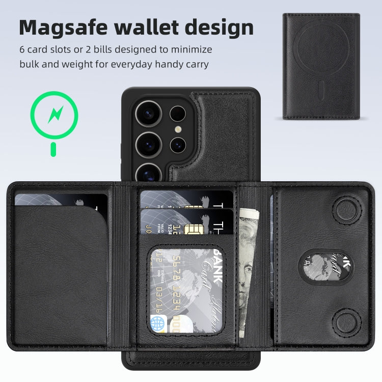 For Samsung Galaxy S25+ 5G Shield Multi-functional MagSafe Card Bag Phone Case(Black) - Galaxy S25+ 5G Cases by buy2fix | Online Shopping UK | buy2fix