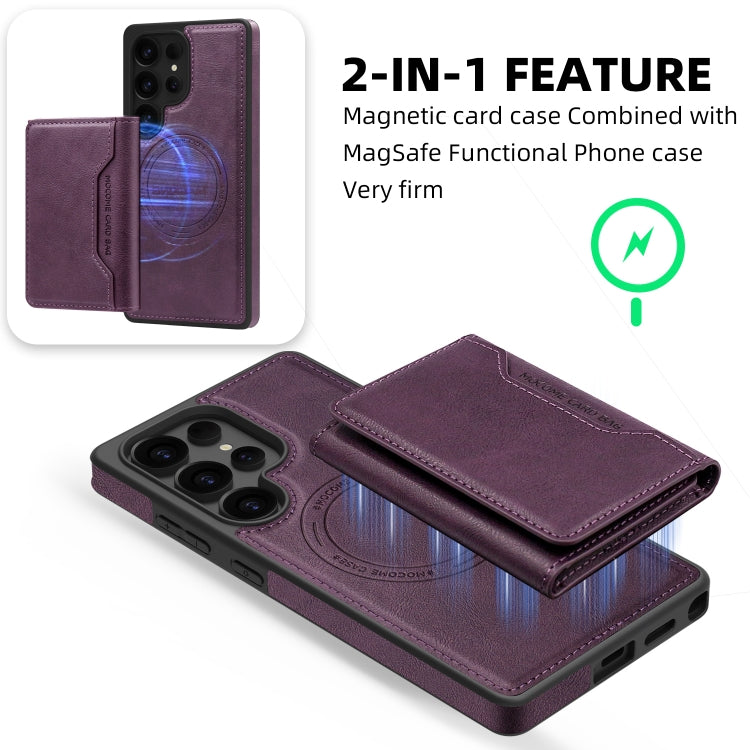 For Samsung Galaxy S25 Ultra 5G Shield Multi-functional MagSafe Card Bag Phone Case(Purple) - Galaxy S25 Ultra 5G Cases by buy2fix | Online Shopping UK | buy2fix