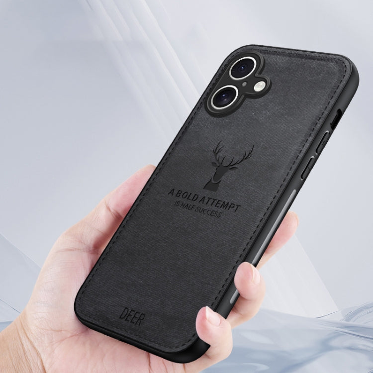 For iPhone 16 Plus Deer Head Cloth Skin All-inclusive Phone Case(Black) - iPhone 16 Plus Cases by buy2fix | Online Shopping UK | buy2fix