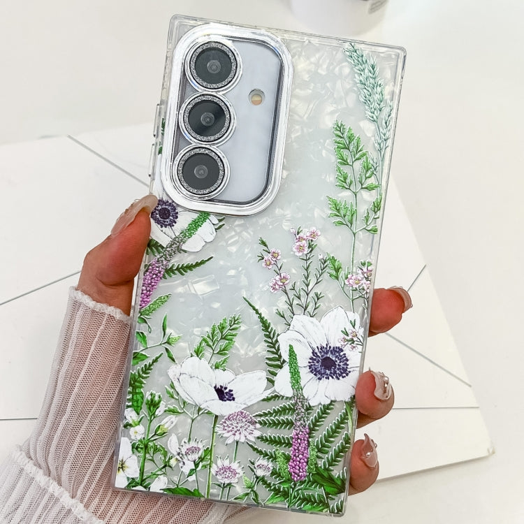 For Samsung Galaxy S25 5G Electroplating Flowers Plants Texture TPU Phone Case(Green Plants FL5) - Galaxy S25 5G Cases by buy2fix | Online Shopping UK | buy2fix