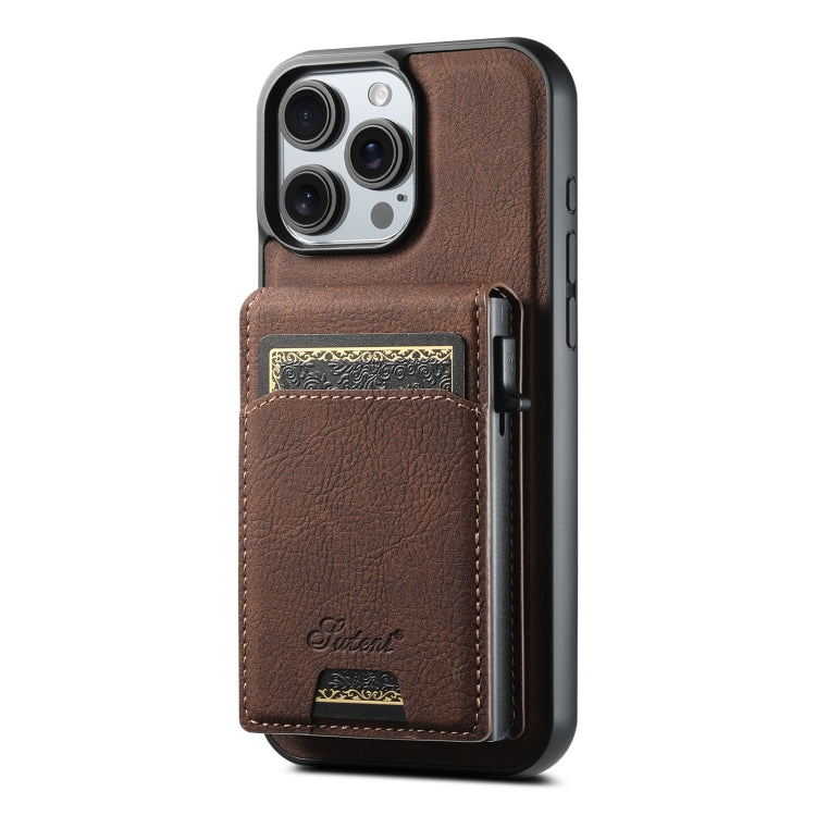 For iPhone 16 Pro Suteni H19 Litchi Grain 2-in-1 MagSafe Removable Card Box Back Phone Case(Brown) - iPhone 16 Pro Cases by Suteni | Online Shopping UK | buy2fix