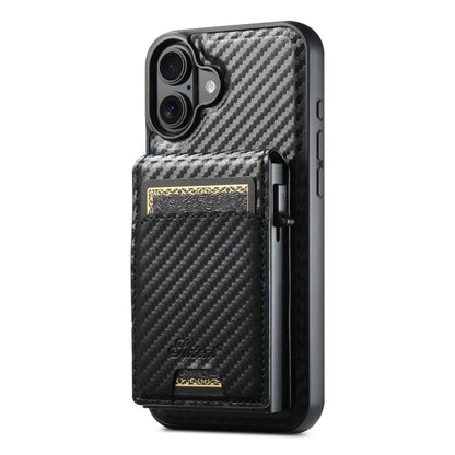 For iPhone 16 Suteni H19 Carbon Fiber Grain 2-in-1 MagSafe Removable Card Box Back Phone Case(Black) - iPhone 16 Cases by Suteni | Online Shopping UK | buy2fix