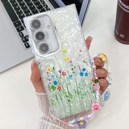 For Samsung Galaxy S25 5G Electroplating Flower Texture Wristband TPU Phone Case(Little Wildflower SH3) - Galaxy S25 5G Cases by buy2fix | Online Shopping UK | buy2fix