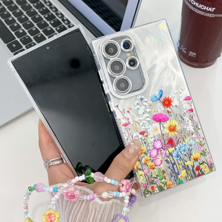 For Samsung Galaxy S25 5G Electroplating Flower Texture Wristband TPU Phone Case(Purple Wildflowers SH1) - Galaxy S25 5G Cases by buy2fix | Online Shopping UK | buy2fix