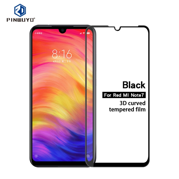 PINWUYO 9H 3D Curved Tempered Glass Film for XIAOMI RedMi NOTE7/Note7 Pro（black） -  by PINWUYO | Online Shopping UK | buy2fix