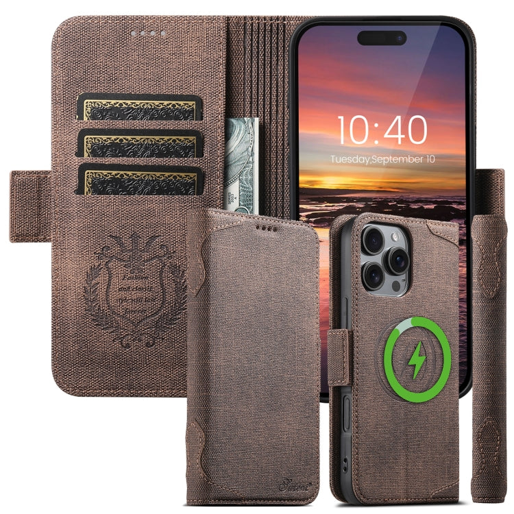 For iPhone 16 Pro Suteni J07 Multi-functional Horizontal MagSafe Denim Leather Phone Case(Brown) - iPhone 16 Pro Cases by Suteni | Online Shopping UK | buy2fix