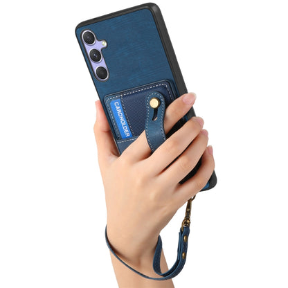 For Samsung Galaxy S25+ 5G Retro Cross Wristband Wallet Leather Back Phone Case(Blue) - Galaxy S25+ 5G Cases by buy2fix | Online Shopping UK | buy2fix