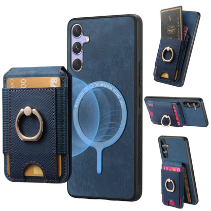 For Samsung Galaxy S25 5G Retro Splitable Magnetic Stand Card Bag Leather Phone Case(Blue) - Galaxy S25 5G Cases by buy2fix | Online Shopping UK | buy2fix