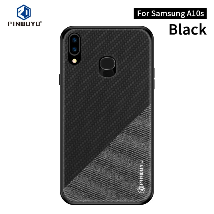 For Galaxy A10S PINWUYO Rong Series  Shockproof PC + TPU+ Chemical Fiber Cloth Protective Cover(Black) - Galaxy Phone Cases by PINWUYO | Online Shopping UK | buy2fix