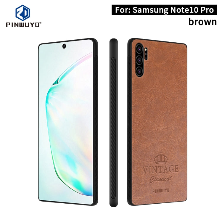 For Galaxy Note10 Pro PINWUYO Pin Rui Series Classical Leather, PC + TPU + PU Leather Waterproof And Anti-fall All-inclusive Protective Shell(Brown) - Galaxy Phone Cases by PINWUYO | Online Shopping UK | buy2fix