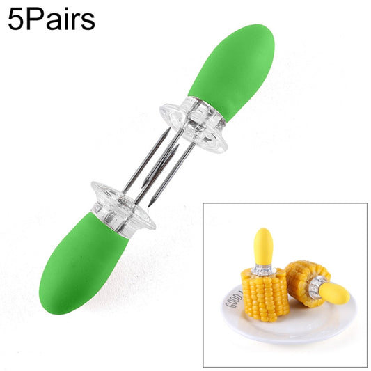 5 Pairs Outdoor BBQ Stainless Steel Corn Fork Fruit Fork Corn Device(Green) - Gadgets by buy2fix | Online Shopping UK | buy2fix