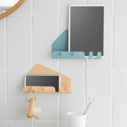 Wall Mounted 4 Hooks Mobile Phone Hanging Holder Hook Charging Stand Bracket(White) - Shelf & Hooks by buy2fix | Online Shopping UK | buy2fix