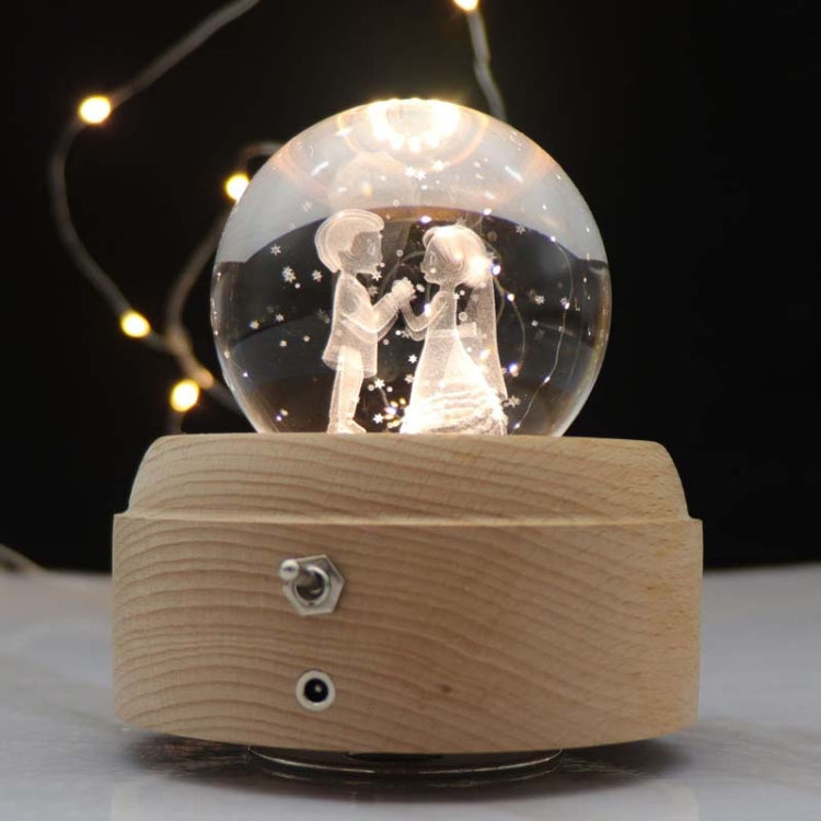 Girl Bedside Lamp Crystal Ball Wooden Base Music Box Charging Glow Rotating Night Light, Random Music(Bride And Groom) - Novelty Lighting by buy2fix | Online Shopping UK | buy2fix