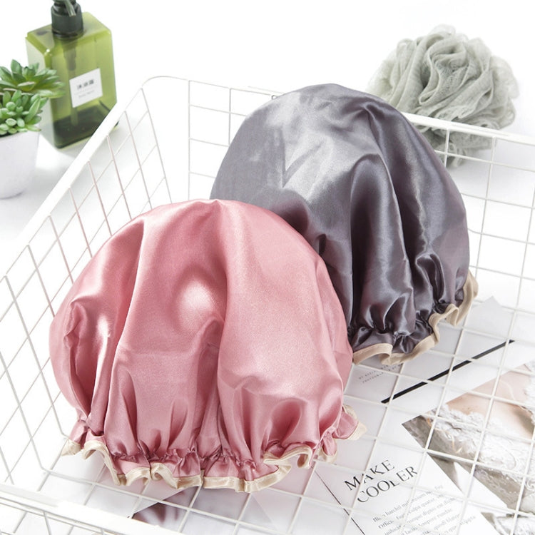 Lovely Thick Women Satin Colorful Double Waterproof Hair Cover Bathing Cap(Pink) - Bath Supplies by buy2fix | Online Shopping UK | buy2fix