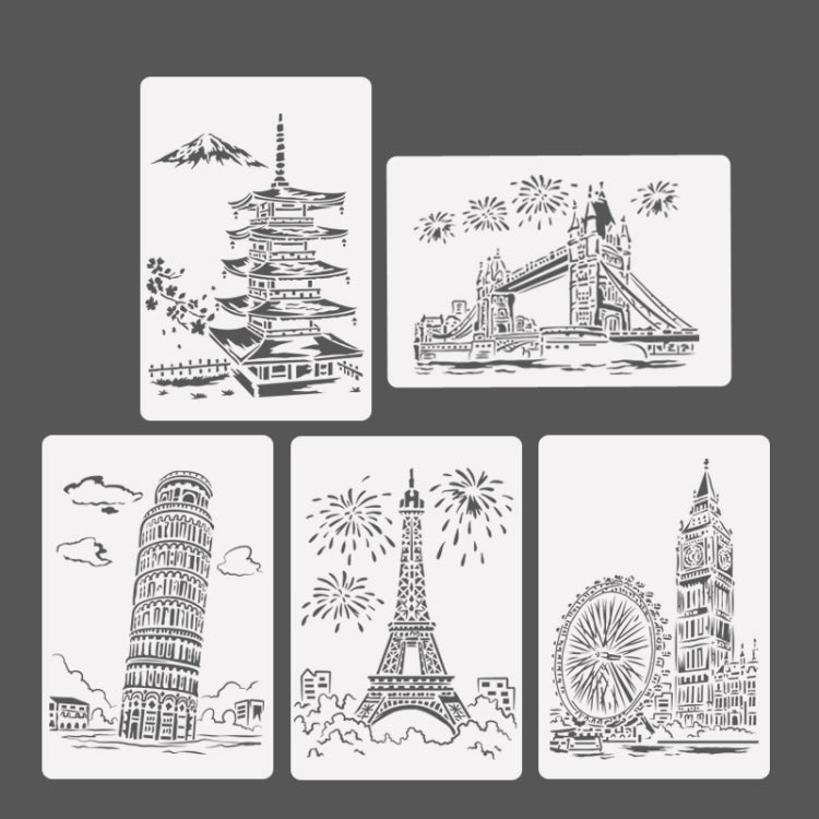 8 Five-storied Pagoda Construction Series Painting Template Theme City A4 Label Template - Art Supplies by buy2fix | Online Shopping UK | buy2fix