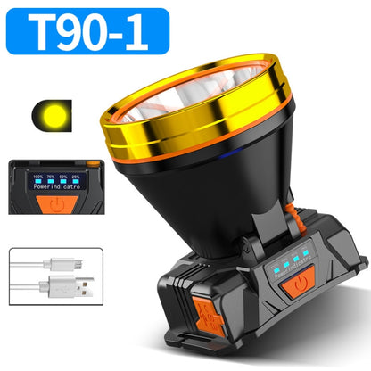 LED Night Fishing Charge Head Light Outdoor Camping Fishing Miner Light Searchlight Head-Mounted Flashlight With Charge Display, Colour: 32 Lamp Beads Yellow Light - Headlamp by buy2fix | Online Shopping UK | buy2fix