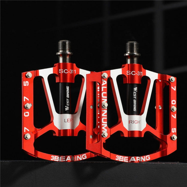 1pair WEST BIKING YP0802083 Mountain Bike Aluminum Alloy Pedal Lightweight Bearing Foot Pedal(Red) - Pedals by WEST BIKING | Online Shopping UK | buy2fix