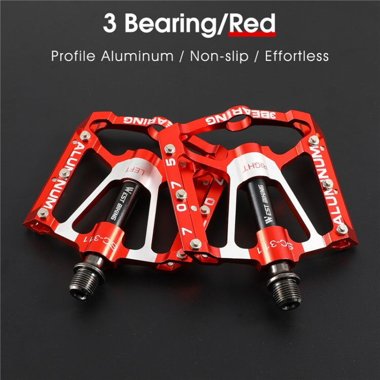 1pair WEST BIKING YP0802083 Mountain Bike Aluminum Alloy Pedal Lightweight Bearing Foot Pedal(Red) - Pedals by WEST BIKING | Online Shopping UK | buy2fix