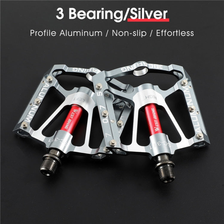 1pair WEST BIKING YP0802083 Mountain Bike Aluminum Alloy Pedal Lightweight Bearing Foot Pedal(Silver) - Pedals by WEST BIKING | Online Shopping UK | buy2fix