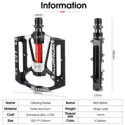 1pair WEST BIKING YP0802083 Mountain Bike Aluminum Alloy Pedal Lightweight Bearing Foot Pedal(Black) - Pedals by WEST BIKING | Online Shopping UK | buy2fix