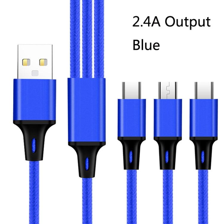 2 PCS ZZ034 USB To 8 Pin + USB-C / Type-C + Micro USB 3 In 1 Fast Charging Cable, Style: Mini-Blue - Multifunction Cable by buy2fix | Online Shopping UK | buy2fix