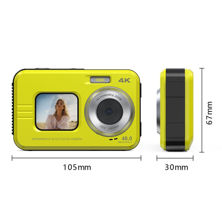 WDC901 3.5m Waterproof 48MP HD Dual Screen Outdoor Sports Digital Camera UK Plug(Yellow) - Children Cameras by buy2fix | Online Shopping UK | buy2fix