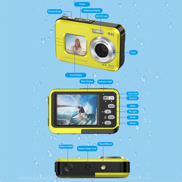 WDC901 3.5m Waterproof 48MP HD Dual Screen Outdoor Sports Digital Camera AU Plug(Green) - Children Cameras by buy2fix | Online Shopping UK | buy2fix