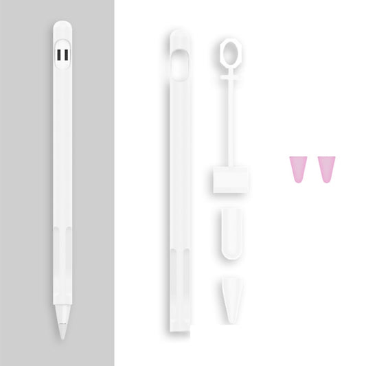 2 Sets 4 In 1 Stylus Silicone Protective Cover + Anti-Lost Rope + Double Pen Nip Cover Set For Apple Pencil 1(Jade White) - Pencil Accessories by buy2fix | Online Shopping UK | buy2fix