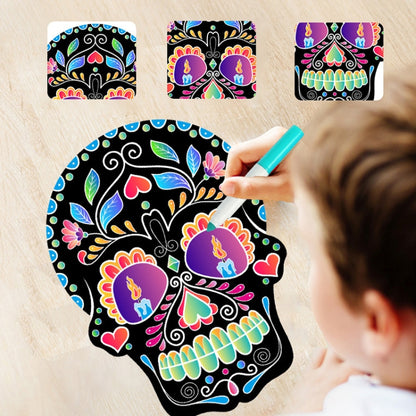 1 Sets Children Colorful Skull Head Halloween Scratch Painting DIY Ornaments Flower Skull Sticker(12 PCS / Set) - Halloween Stickers by buy2fix | Online Shopping UK | buy2fix