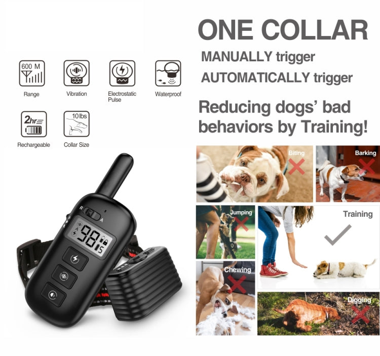 Remote Control Trainer Dog Collar Automatic Bark Stop Device, Specification: 1 Drag 1 (Black) - Training Aids by buy2fix | Online Shopping UK | buy2fix
