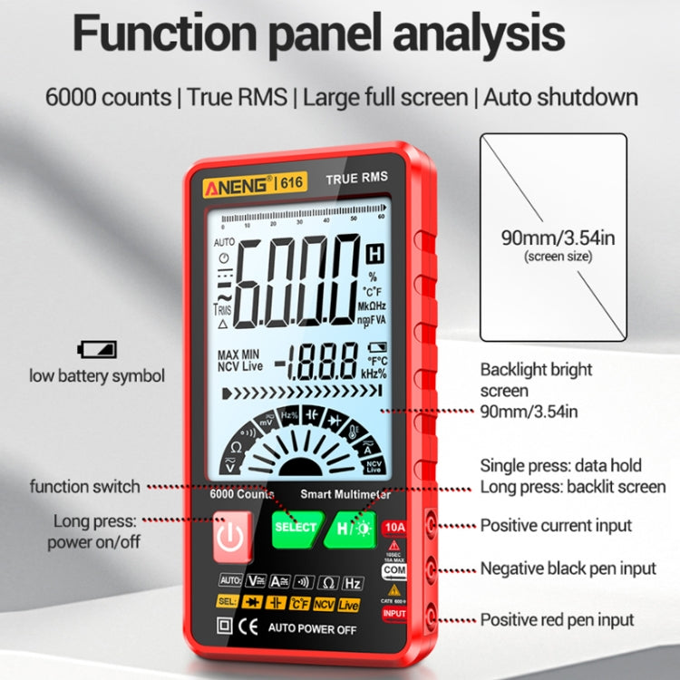 ANENG 616 Automatic High-precision Digital Display Capacitance Multimeter, Color: Red(Color Box) - Digital Multimeter by ANENG | Online Shopping UK | buy2fix