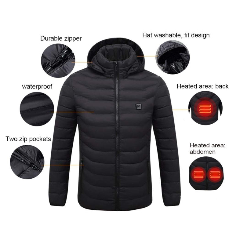 9 Zone Double Control Black USB Winter Electric Heated Jacket Warm Thermal Jacket, Size: L - Down Jackets by buy2fix | Online Shopping UK | buy2fix