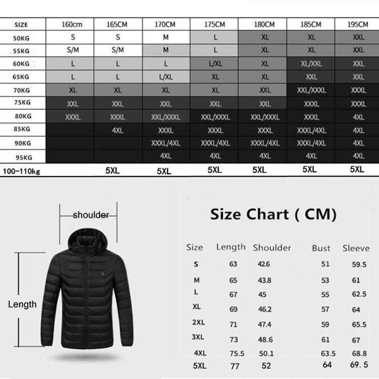 4 Zone Black  USB Winter Electric Heated Jacket Warm Thermal Jacket, Size: XXXXL - Down Jackets by buy2fix | Online Shopping UK | buy2fix